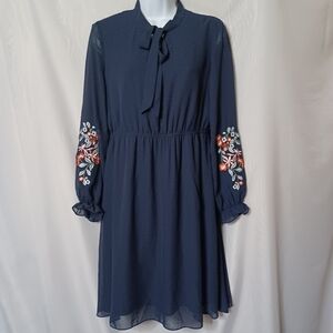 Betu Blue Shiffon Tie Neck Embroidery Long Sleeve. Size 8
